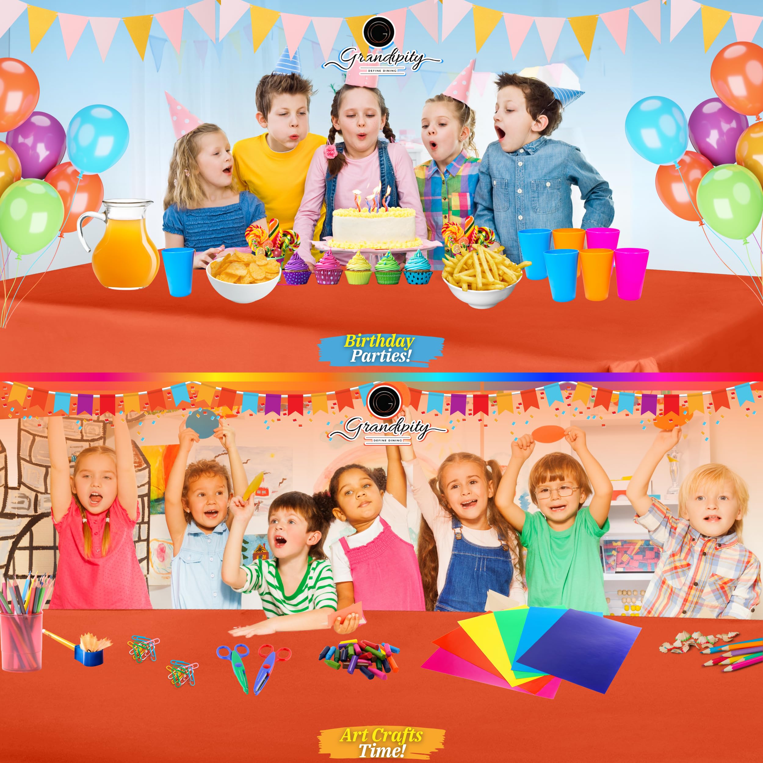 Grandipity Orange Plastic Table Cloth Disposable (6 Pk) 54In X 108In Plastic Tablecloths For Rectangle Tables - Premium Party Ta